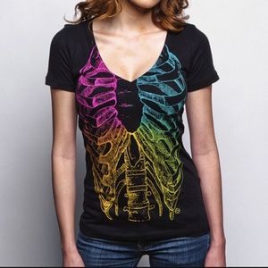 Hot Topic V Neck Rainbow Ribcage Top